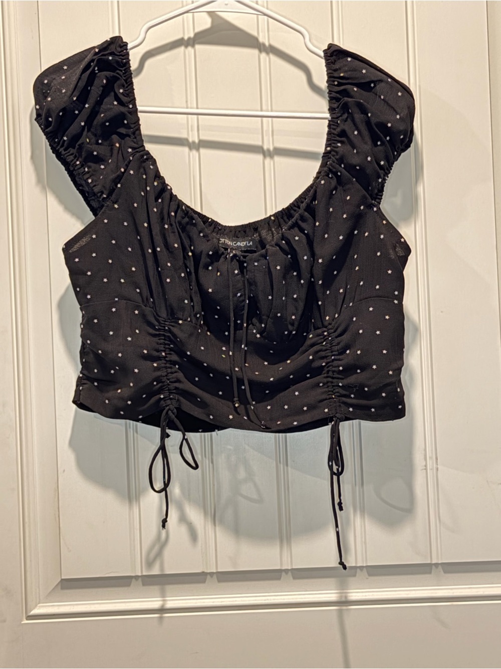 Cotton Candy LA Black Star Ruched Crop Top